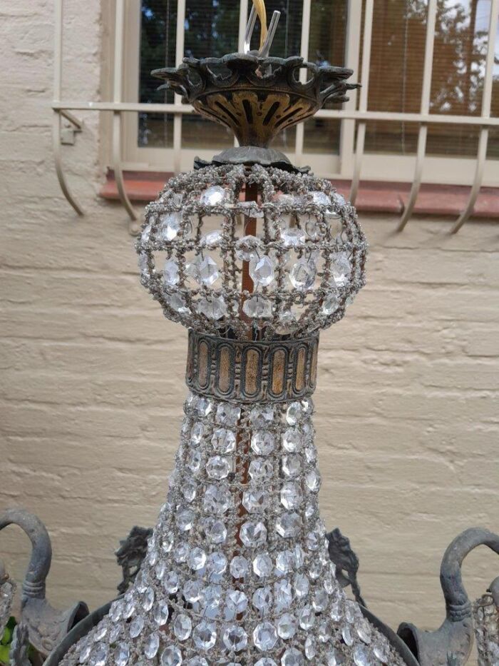 A Brass Gilt & Aged Monumental Empire French  Style Chandelier - Image 5