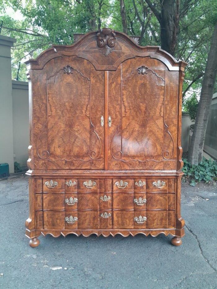 An Early 18th Century Circa 1740 Dutch Louis XIV William and Mary Burr Walnut and Oyster Armoire with Original Mounts