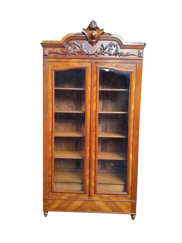 A 19th Century French Rococo Style Bookcase with Bevelled Glass, Shelves and Two Drawers