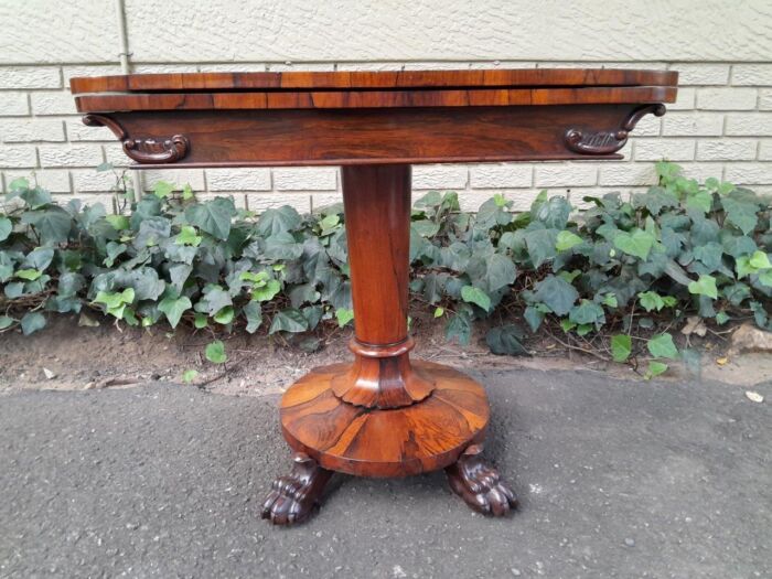 A 19TH Century William IV Rosewood Fold-over Card Table With Paw Feet - Image 2