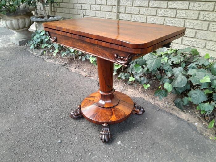 A 19TH Century William IV Rosewood Fold-over Card Table With Paw Feet - Image 3