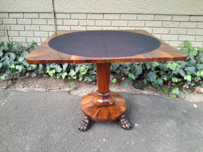 A 19TH Century William IV Rosewood Fold-over Card Table With Paw Feet - Image 5