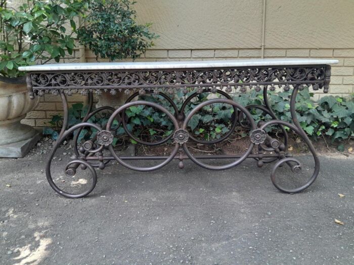 A French Style Wrought Iron and Marble Console Table - Image 2