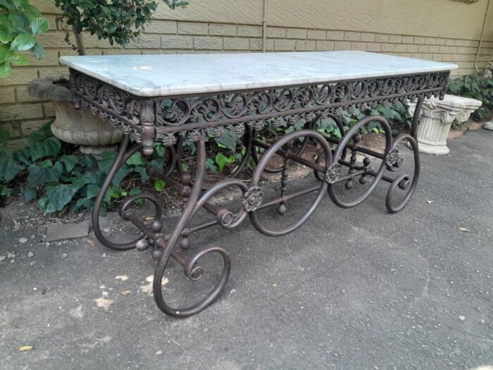 A French Style Wrought Iron and Marble Console Table - Image 3