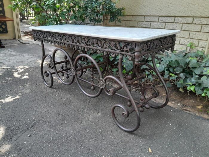 A French Style Wrought Iron and Marble Console Table - Image 4
