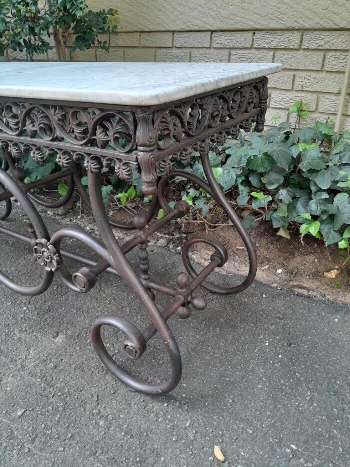 A French Style Wrought Iron and Marble Console Table - Image 5