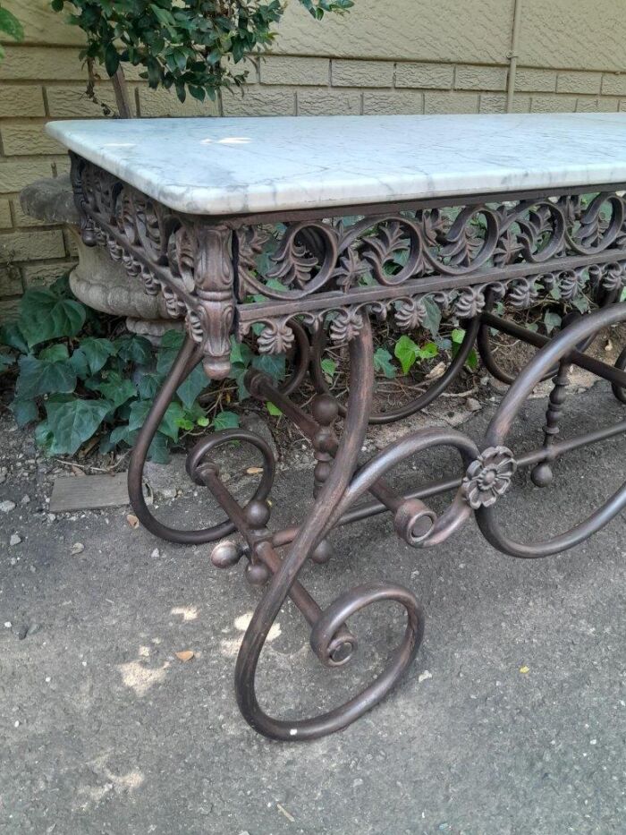 A French Style Wrought Iron and Marble Console Table - Image 6