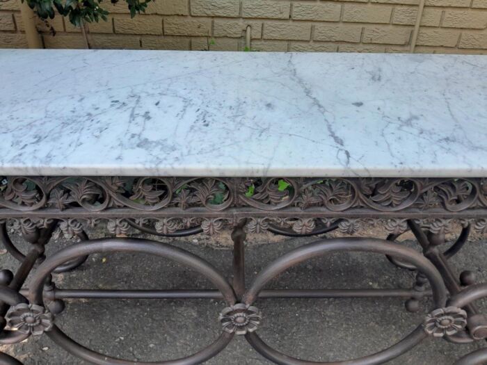 A French Style Wrought Iron and Marble Console Table - Image 7