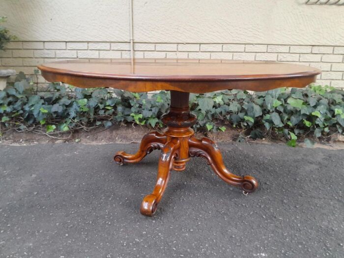 An Antique Victorian Burr Walnut Folding Table with Carved Base - Image 2