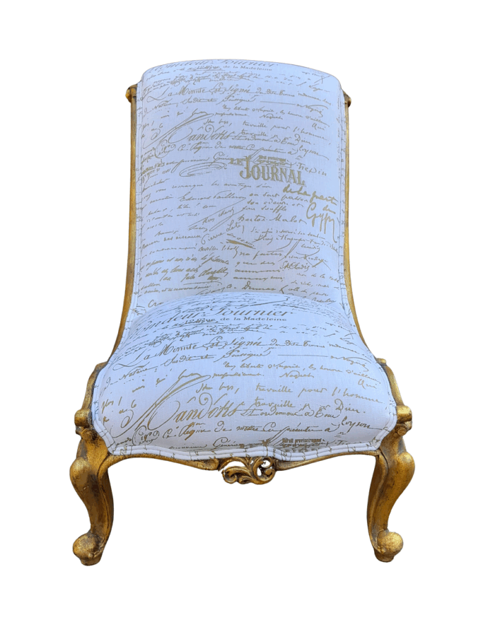 An Antique Victorian Mahogany Carved And Hand Gilded Chair Upholstered In A Custom-Made For The Crown Collection Fabric