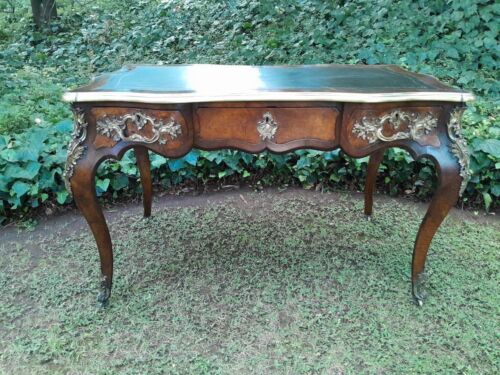 A 19TH Century French Walnut and Ormolu Mounted Desk/Writing Table/Plat with Tilt Tooled Leather Insert and Three Drawers