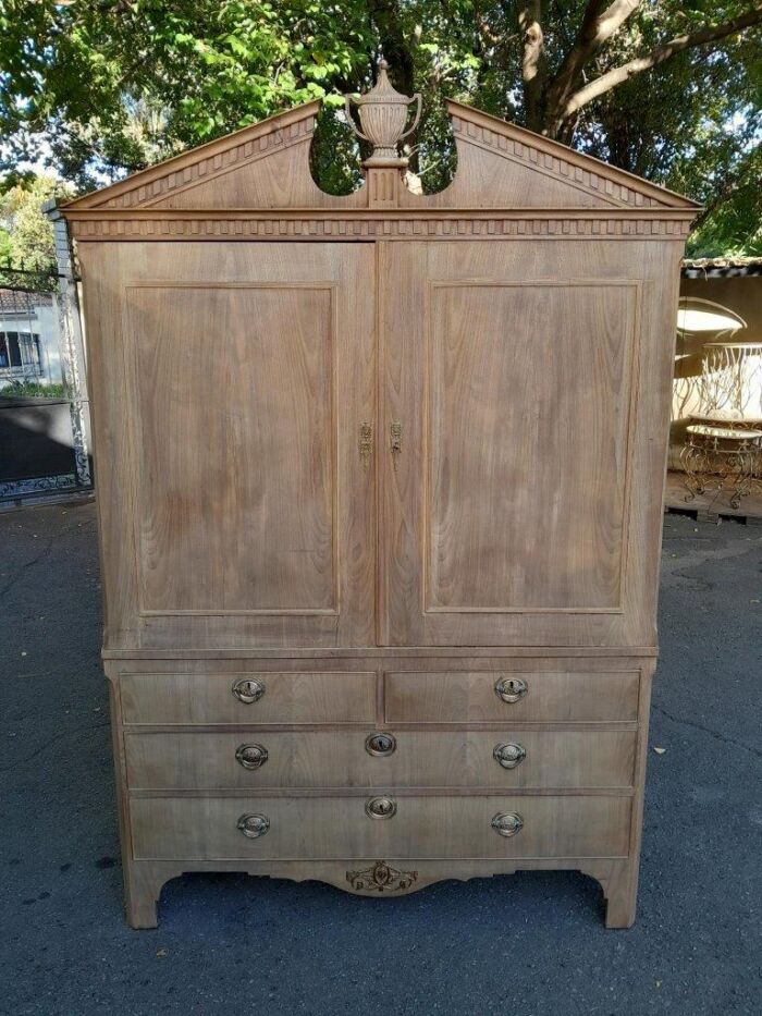 An 18th / 19th Century Dutch Mahogany Linen Press with Brass Handles  and Escutcheons In A Contemporary Bleached Finish - Image 2