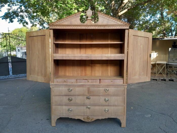 An 18th / 19th Century Dutch Mahogany Linen Press with Brass Handles  and Escutcheons In A Contemporary Bleached Finish - Image 8