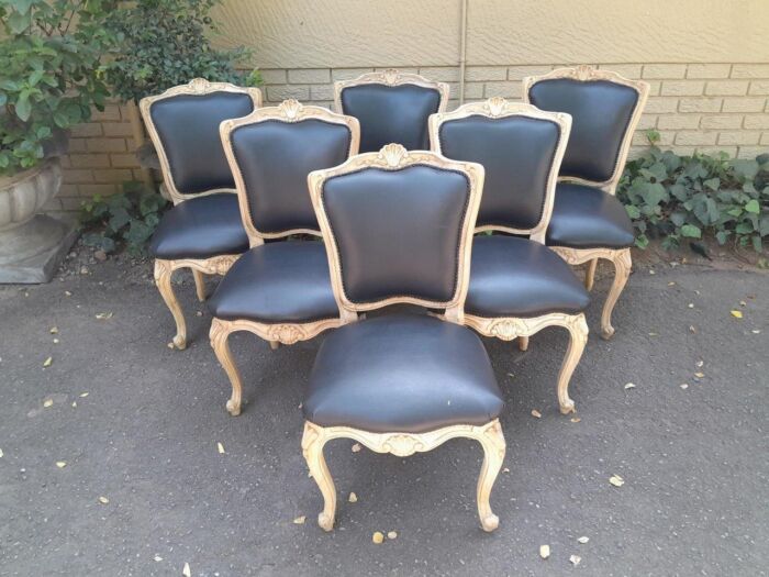 A 20th Set of Six French Style Dining Chairs in a Bleached Contemporary Finish and Upholstered in Leather - Image 3