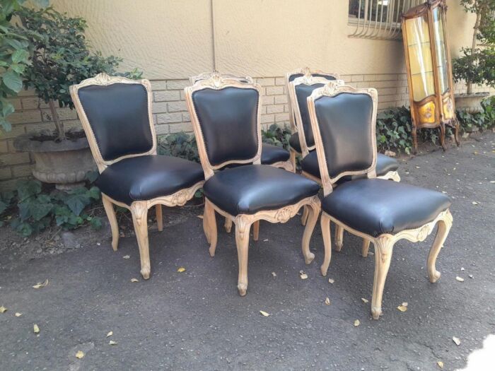 A 20th Set of Six French Style Dining Chairs in a Bleached Contemporary Finish and Upholstered in Leather - Image 4