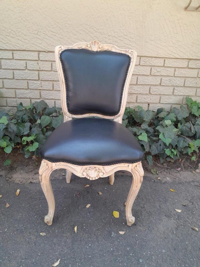 A 20th Set of Six French Style Dining Chairs in a Bleached Contemporary Finish and Upholstered in Leather - Image 5