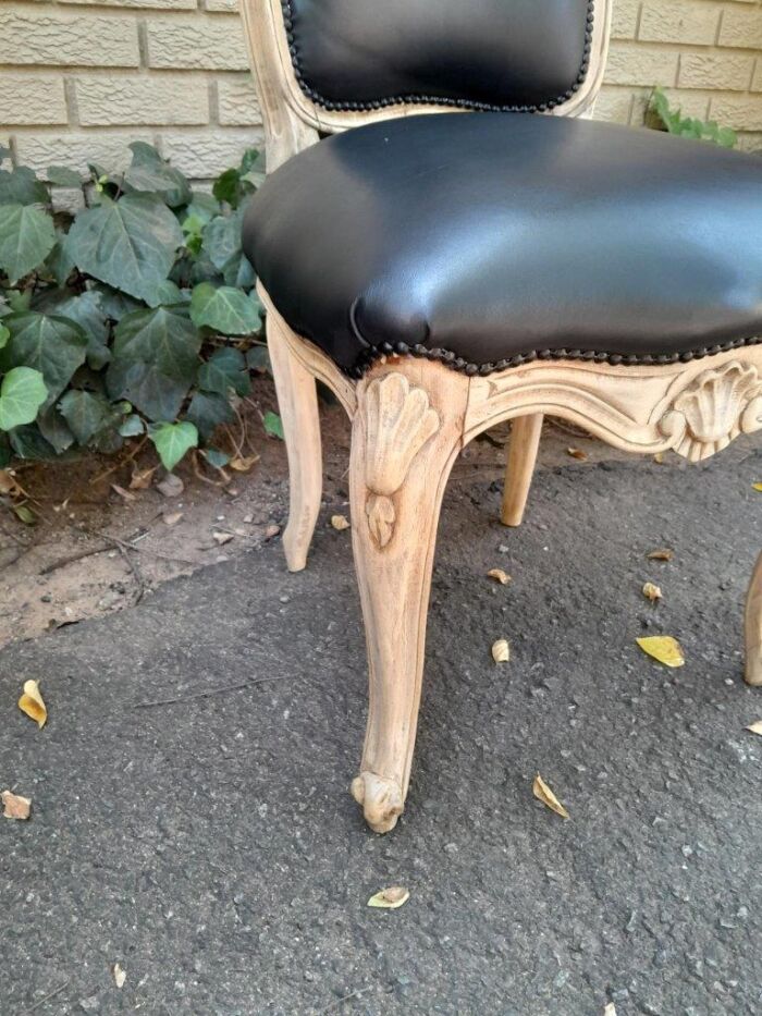 A 20th Set of Six French Style Dining Chairs in a Bleached Contemporary Finish and Upholstered in Leather - Image 6