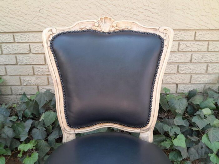 A 20th Set of Six French Style Dining Chairs in a Bleached Contemporary Finish and Upholstered in Leather - Image 7
