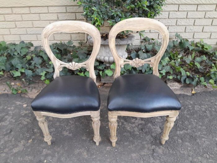 A Victorian Style Set of Ten Dining Chairs in a Contemporary Bleached Finish with Deep Buttoned Leather Seats - Image 6