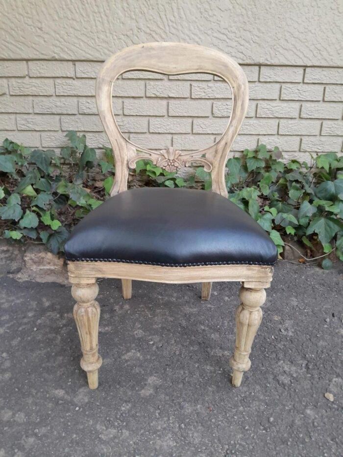 A Victorian Style Set of Ten Dining Chairs in a Contemporary Bleached Finish with Deep Buttoned Leather Seats - Image 7