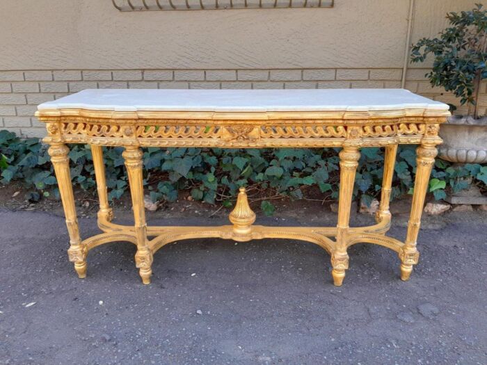 A 20th Century French Louis SVI Style Hand Gilded Console Table With Cream Marble Top - Image 2