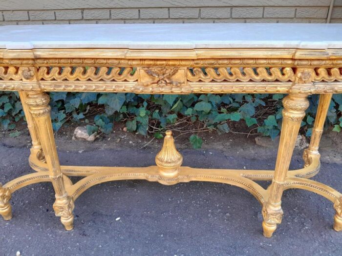 A 20th Century French Louis SVI Style Hand Gilded Console Table With Cream Marble Top - Image 9