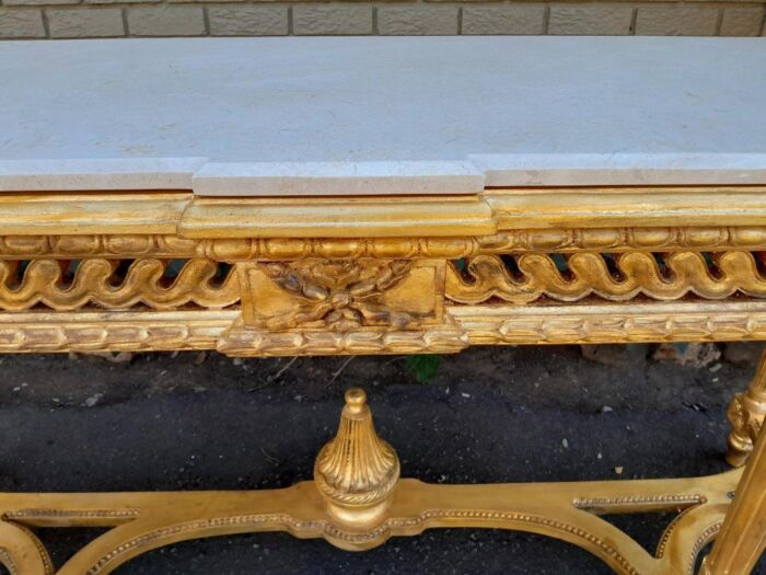 A 20th Century French Louis SVI Style Hand Gilded Console Table With Cream Marble Top - Image 10
