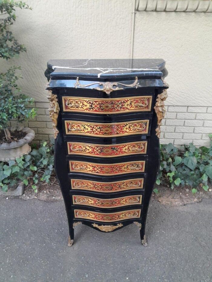 A 20th Century French Napoleon III Style Boulle Marquetry Tallboy Chest of Drawers - Image 3