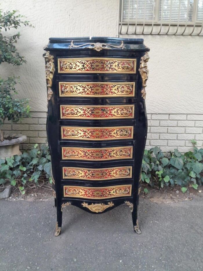 A 20th Century French Napoleon III Style Boulle Marquetry Tallboy Chest of Drawers - Image 6