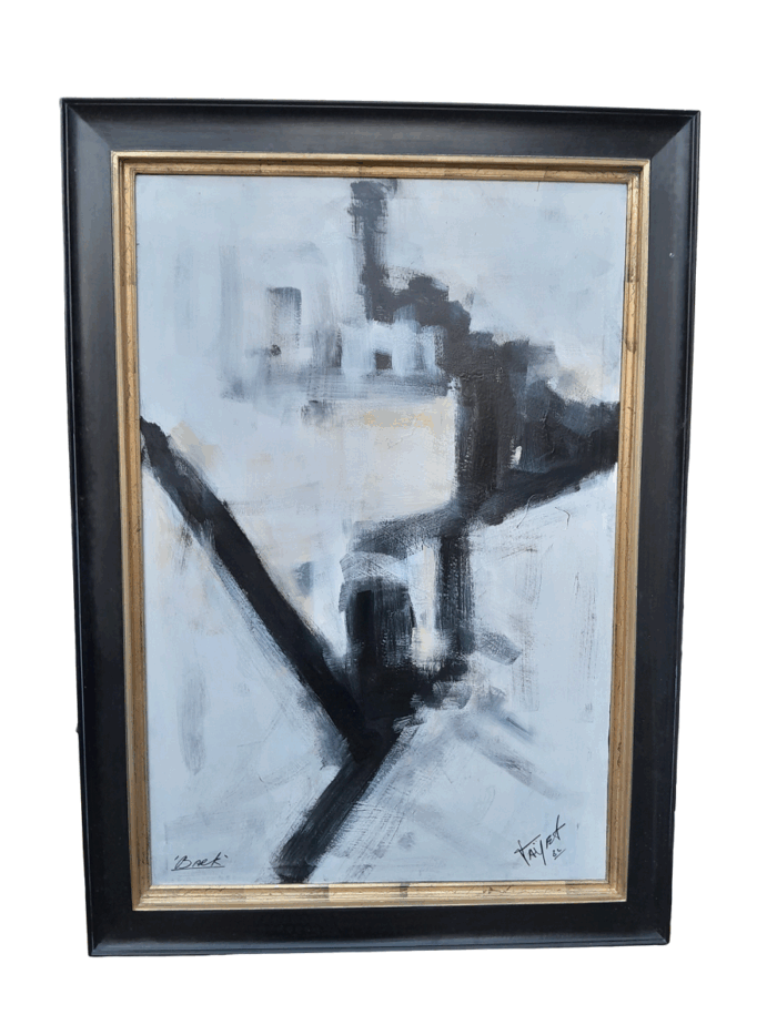 An Ornately Framed Abstract Acrylic on Canvas Signed Framed in a Handmade Frame