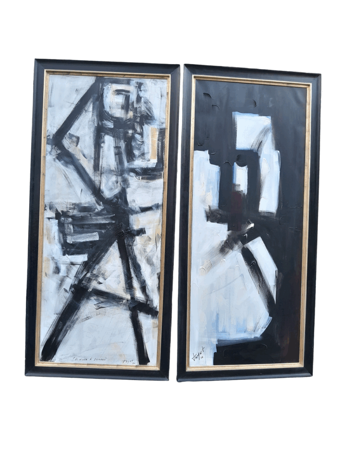 A Pair of Ornately Framed Abstracts Paintings Homage à Picasso Framed in a Handmade Frame