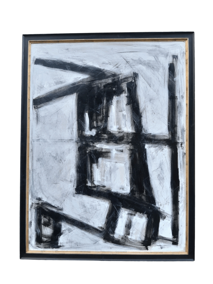 An Ornately Framed Black and White:Abstract Composition Signed of Large Proportions Framed in a Handmade Frame