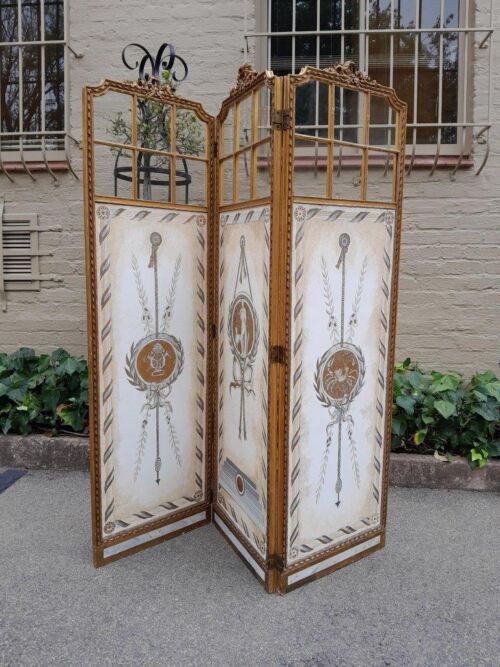A Late 19th/Early 20TH Century French Carved Wooden Gilt Three Panel Screen With Mirrored Top Panels