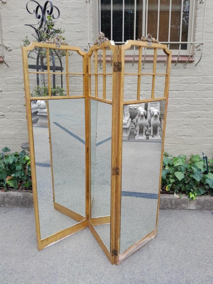 A Late 19th/Early 20TH Century French Carved Wooden Gilt Three Panel Screen With Mirrored Top Panels - Image 4
