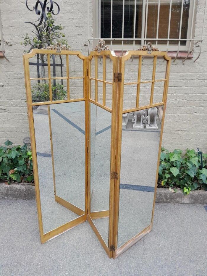 A Late 19th/Early 20TH Century French Carved Wooden Gilt Three Panel Screen With Mirrored Top Panels - Image 8