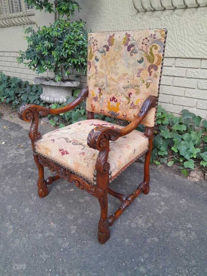 A 19th Century Renaissance Revival Carved Walnut Armchair in  Gobelin Style Tapestry - Image 3
