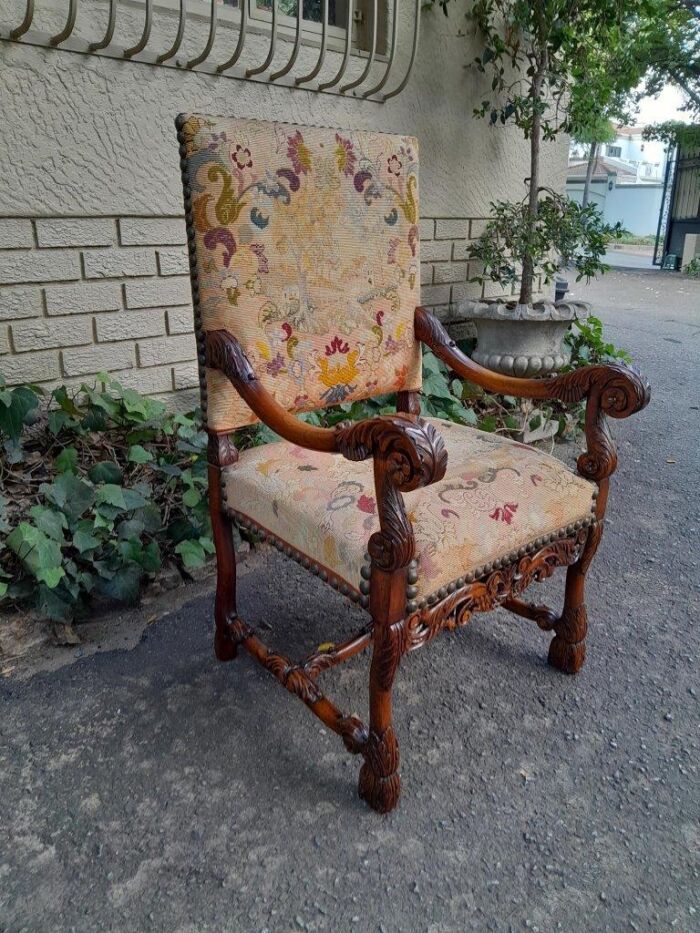 A 19th Century Renaissance Revival Carved Walnut Armchair in  Gobelin Style Tapestry - Image 4