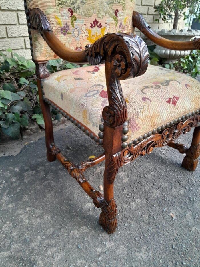 A 19th Century Renaissance Revival Carved Walnut Armchair in  Gobelin Style Tapestry - Image 5