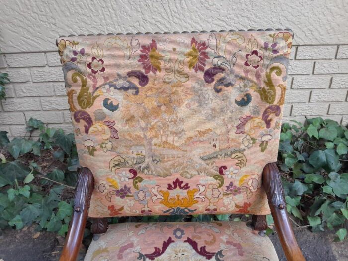 A 19th Century Renaissance Revival Carved Walnut Armchair in  Gobelin Style Tapestry - Image 7