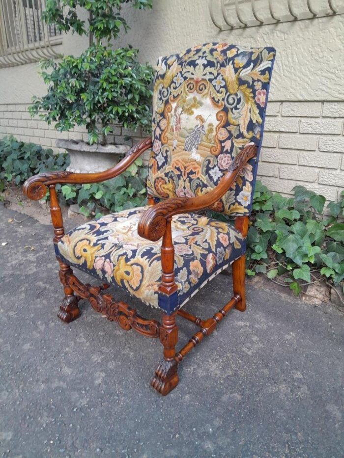 A 19th Century Renaissance Revival Carved Walnut Armchair in  Gobelin Style Tapestry  - Image 2
