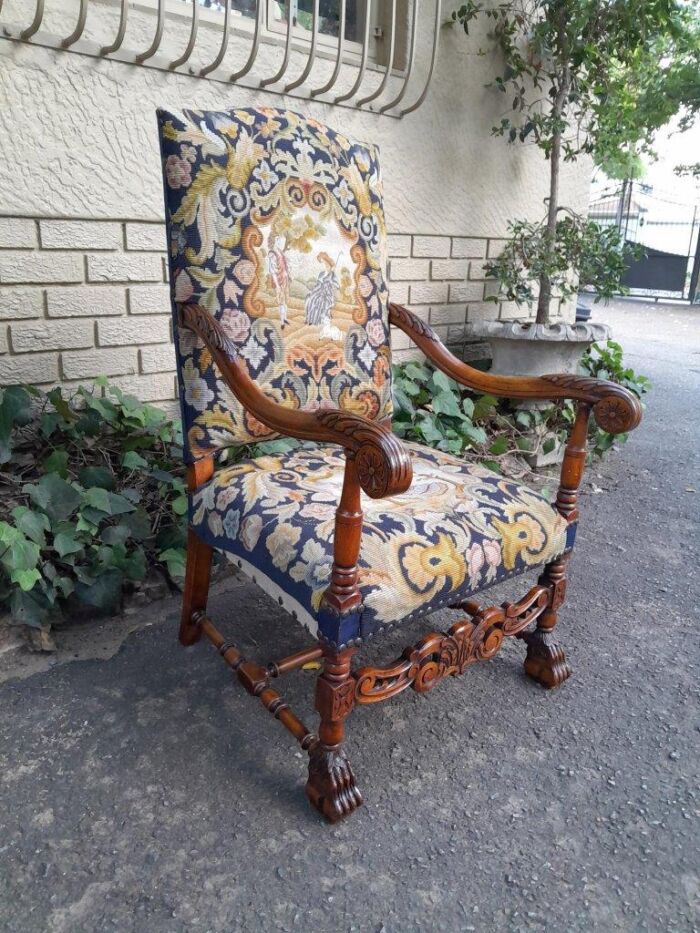 A 19th Century Renaissance Revival Carved Walnut Armchair in  Gobelin Style Tapestry  - Image 4