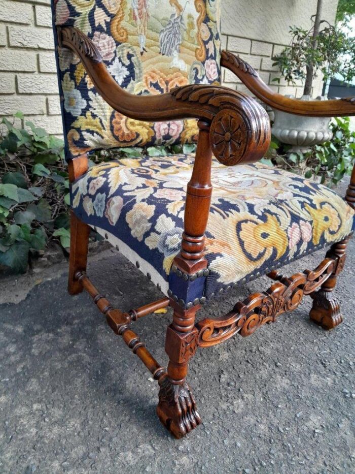 A 19th Century Renaissance Revival Carved Walnut Armchair in  Gobelin Style Tapestry  - Image 5