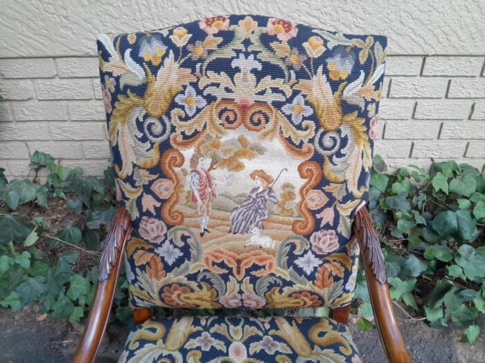 A 19th Century Renaissance Revival Carved Walnut Armchair in  Gobelin Style Tapestry  - Image 7