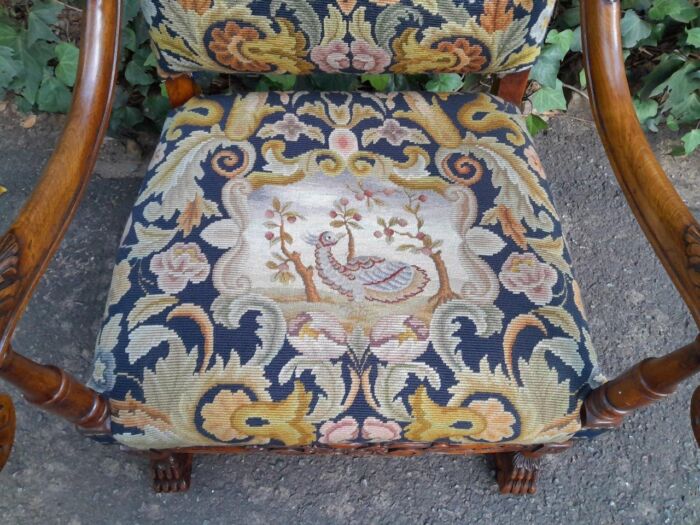 A 19th Century Renaissance Revival Carved Walnut Armchair in  Gobelin Style Tapestry  - Image 8