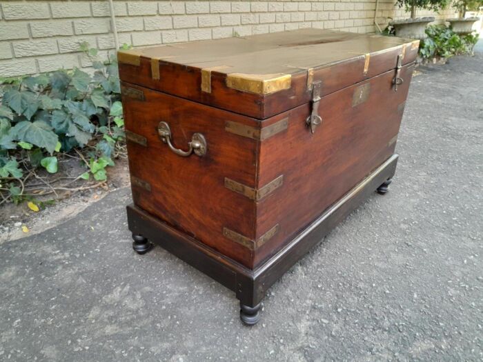 A 19th Century Circa 1800 Regency Mahogany Chest on Stand  with Four Bun Feet and Brass-mounts - Image 3