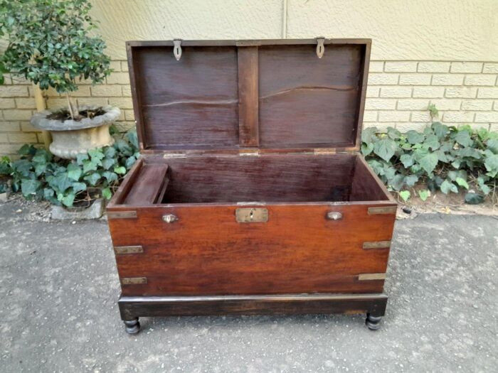 A 19th Century Circa 1800 Regency Mahogany Chest on Stand  with Four Bun Feet and Brass-mounts - Image 7