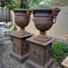 A 20TH Century Pair of French Cast Iron Urns / Planters on Plinths of Large Proportions - Image 4