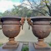 A 20TH Century Pair of French Cast Iron Urns / Planters on Plinths of Large Proportions - Image 6