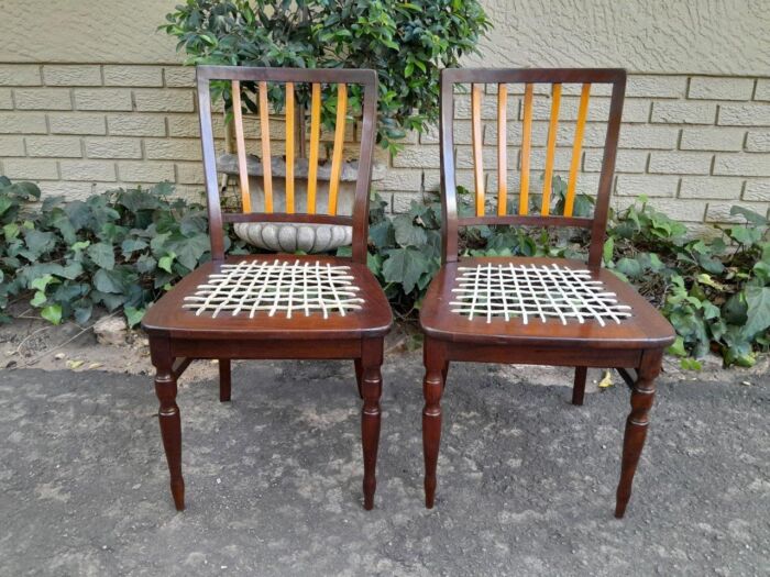 A Late 19thCentury  Early 20th Century Yellowwood Dining Table  with A 20th Century Set of Eight (8) Cape Stinkwood and Yellowwood Riempie Dining Chairs - Image 8