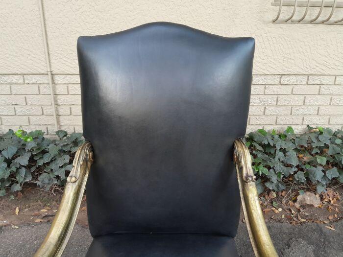 A 20th Century French Style Ornately Carved Pair Of Arm Chairs Hand Gilded And Upholstered In A Deep Buttoned Leather - Image 7